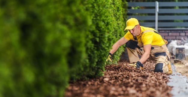 gardener taking care of garden mulch